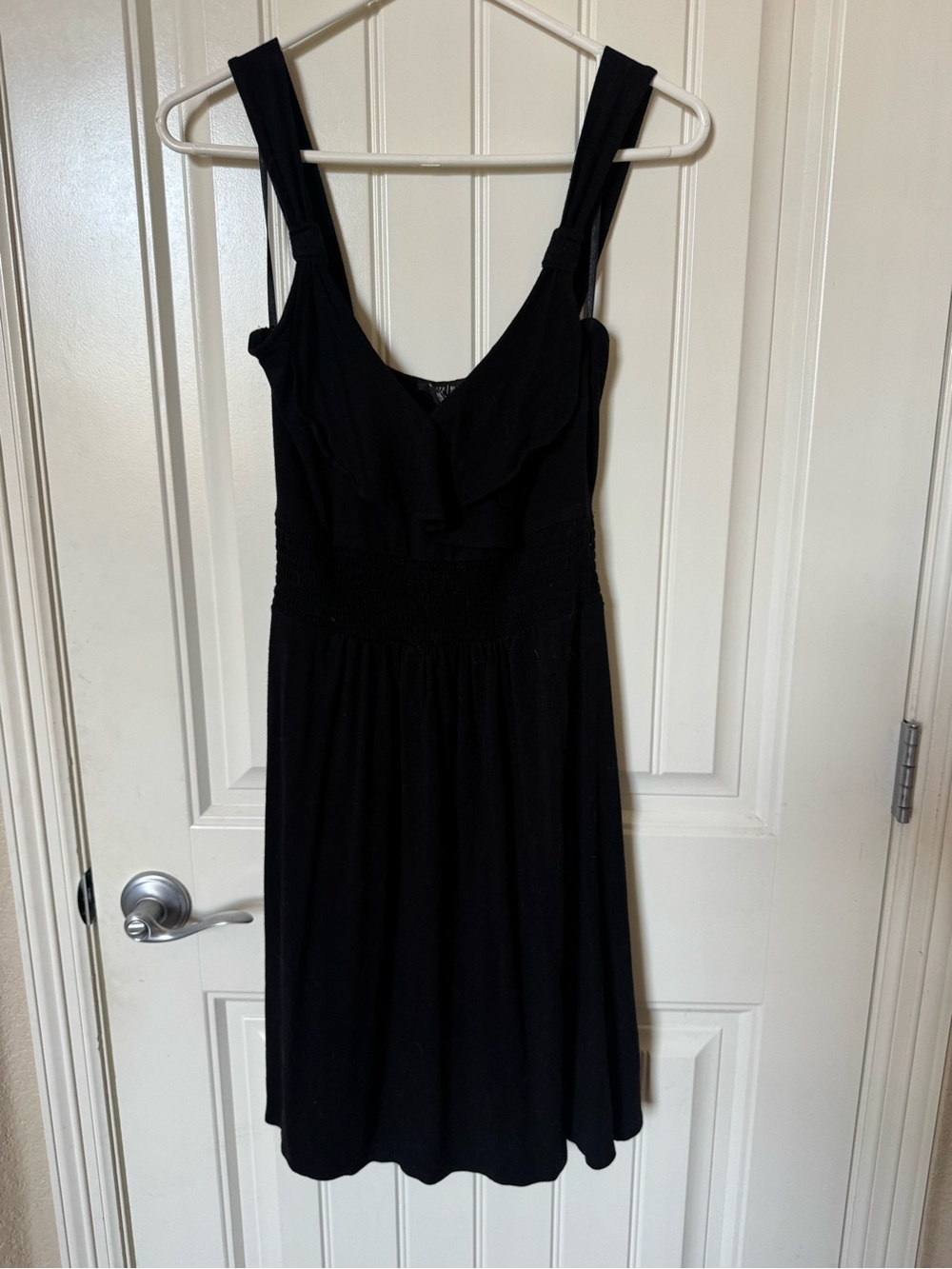 White House Black Market Black Ruffle V-Neck Midi Dress